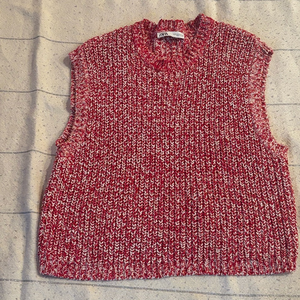 Zara Red Marled Knit Sweater Vest Size M